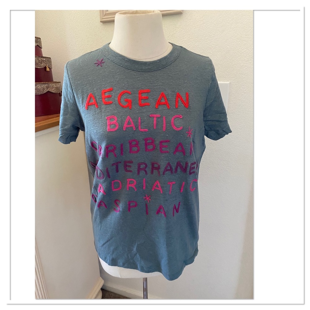 Chaser by Anthropologie Women’s Seas Embroidered Tee Shirt Top S NWT